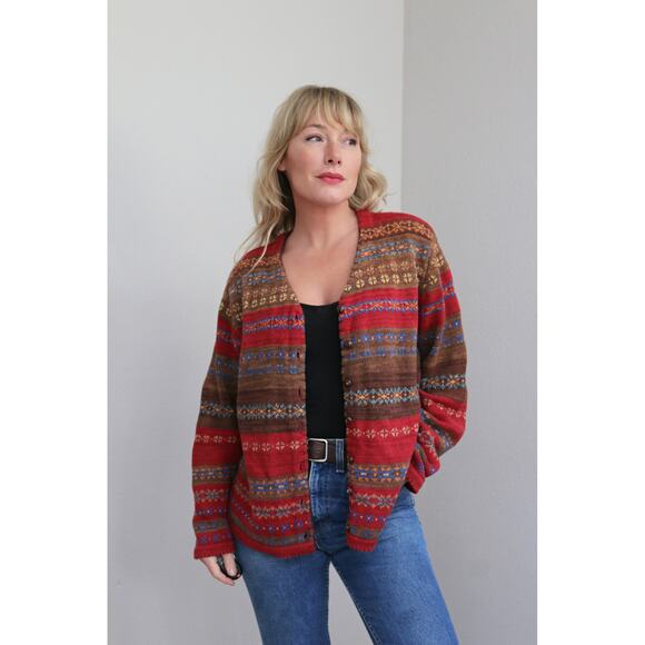 2000's Vintage Tiara International Knit Fair Isle Cardigan Sweater Women's MD LG - Picture 6 of 10